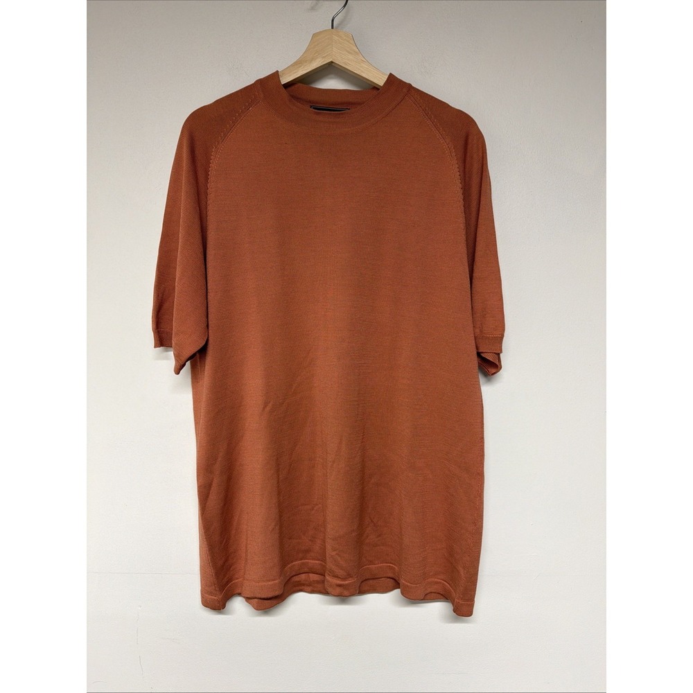 Johnston and Murphy Mens Sweater Size M Short Sleeve 100% Silk Casual Orange